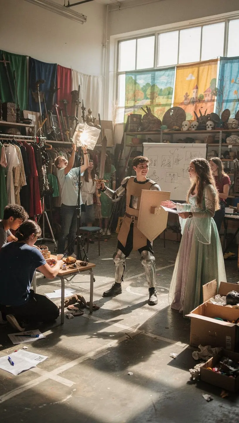 Rendező egy jelenetet irányít, miközben a színészek előkészülnek.