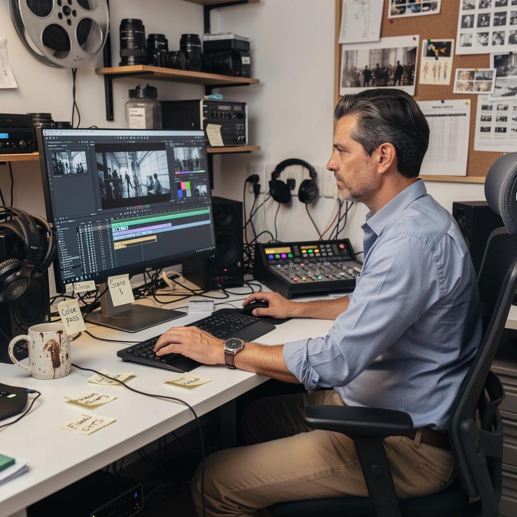 Kép egy izgalmas filmes jelenetről, amelyet egy drámai vágási technikával mutatnak be.