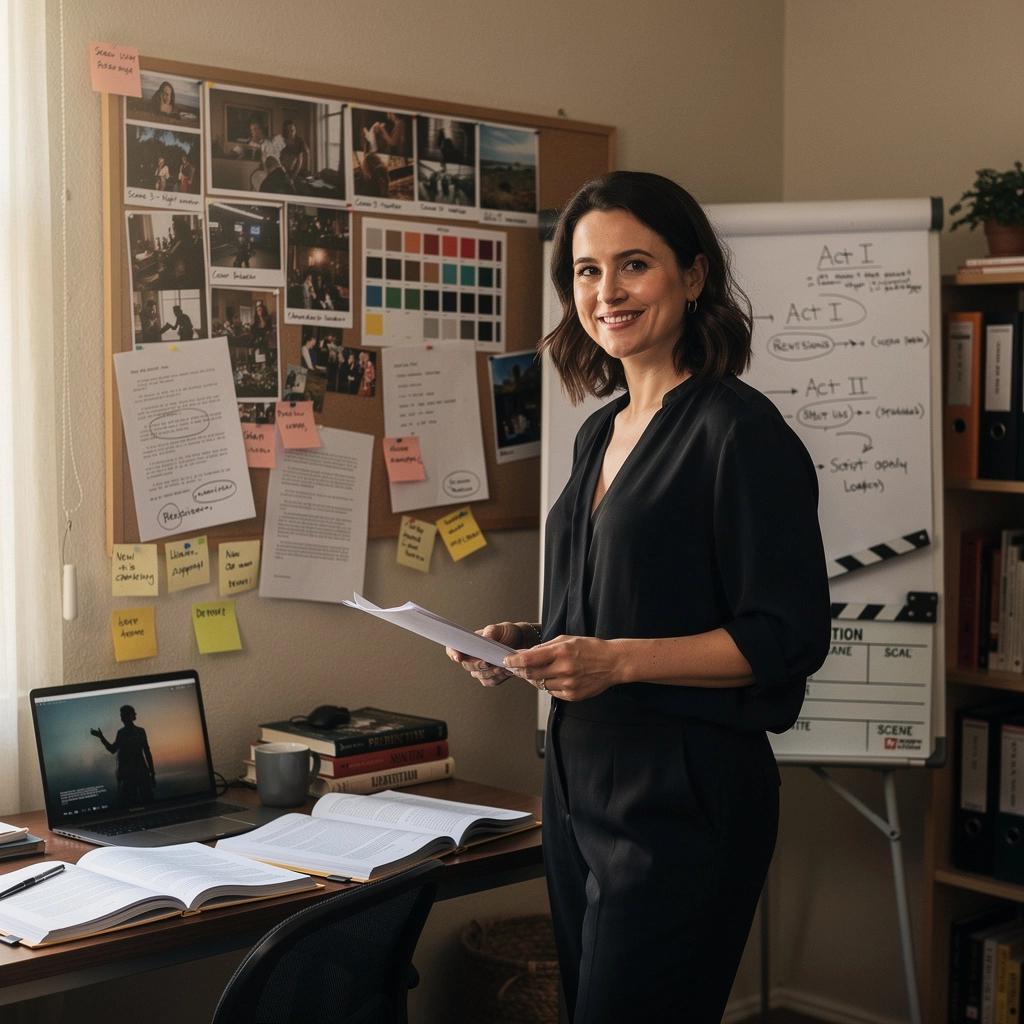 Főszereplők, akik a forgatás során a kamerába néznek, miközben a rendező irányítja őket.